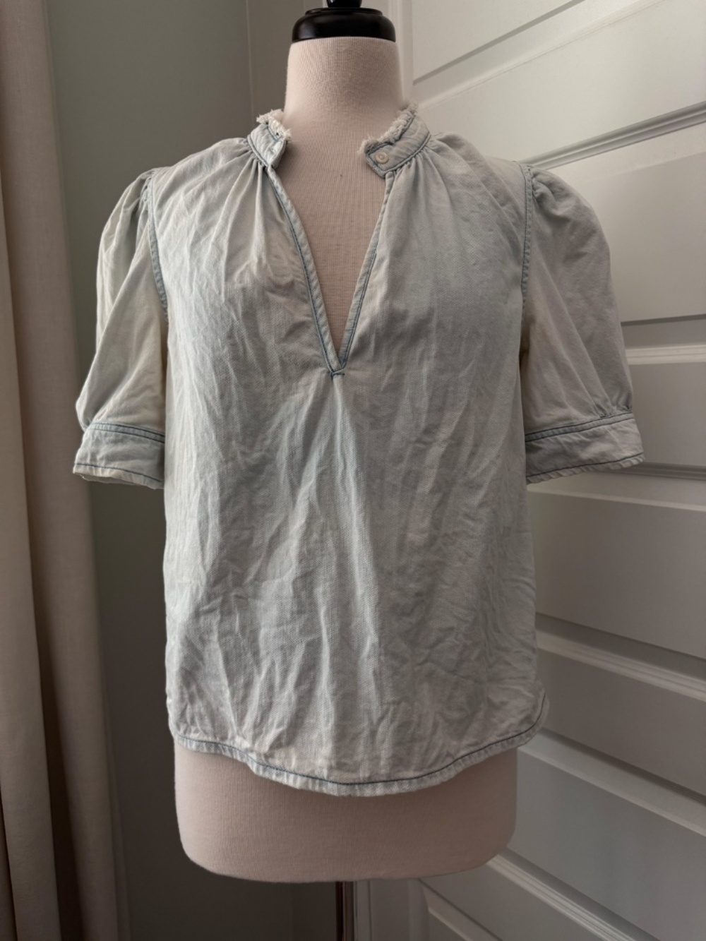Frame Deep V Ruffle Collar Top : Medium